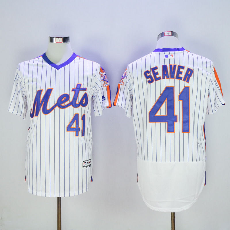 Men New York Mets #41 Seaver White Stripe Throwback Elite MLB Jerseys